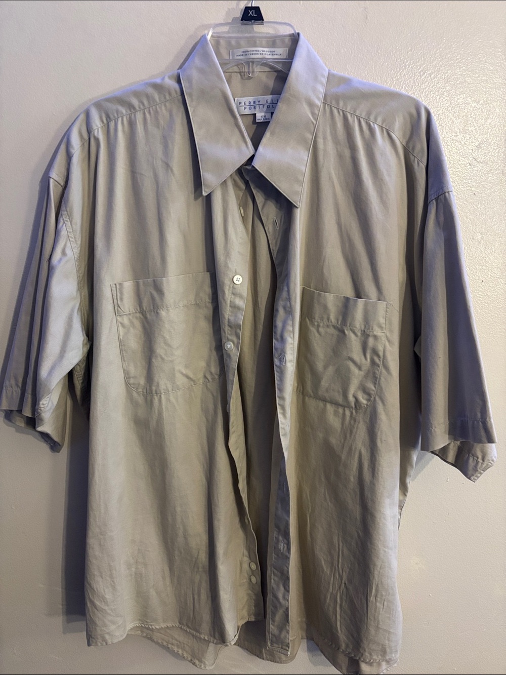 Pierre Cardin XL Short Sleeve Button-Up Shirt - Light Gray